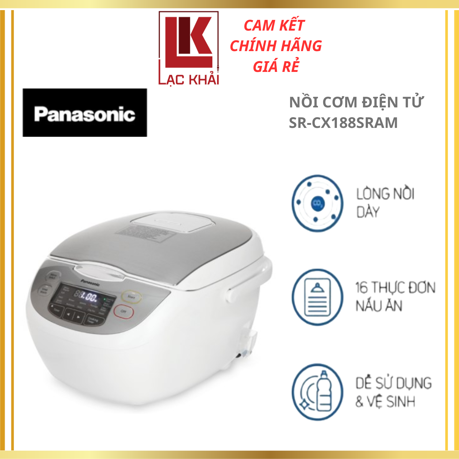 Nồi cơm điện tử Panasonic 1.8 lít SR-CX188SRAM - Hàng chính hãng - Bảo hành 12 tháng chính hãng, Chất lượng Nhật Bản