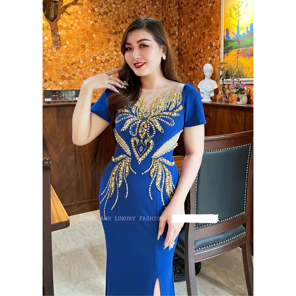 Đầm Dạ Hội Đuôi Cá Xẻ Tà Đính Đá Rosa Dress