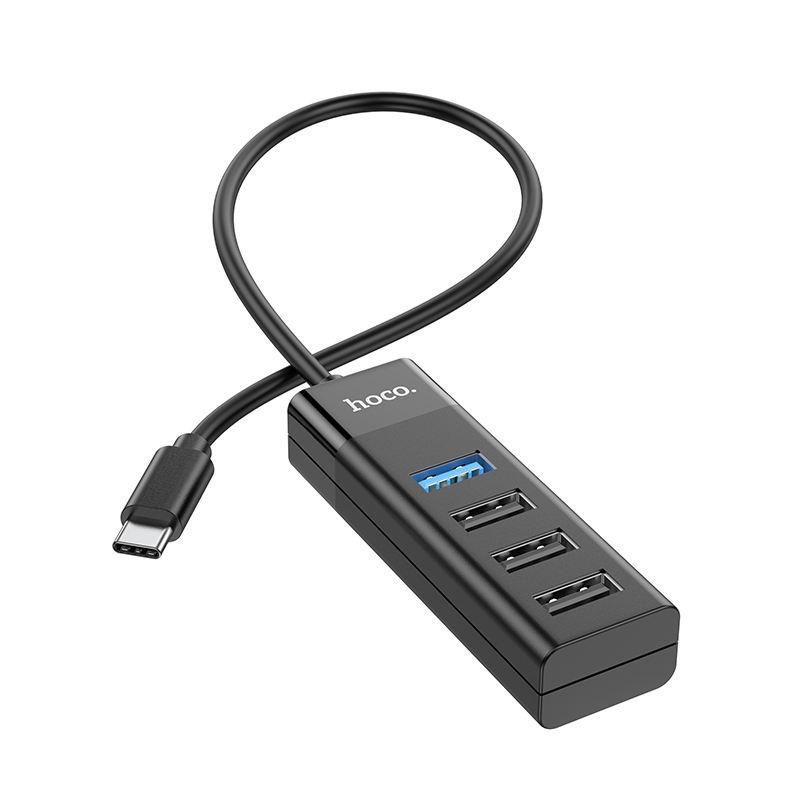 Hub chia cổng USB Hoco HB25 Type-C / USB ra 1 cổng USB 3.0 + 3 cổng USB 2.0 (Đen) - Nhất Tín Computer