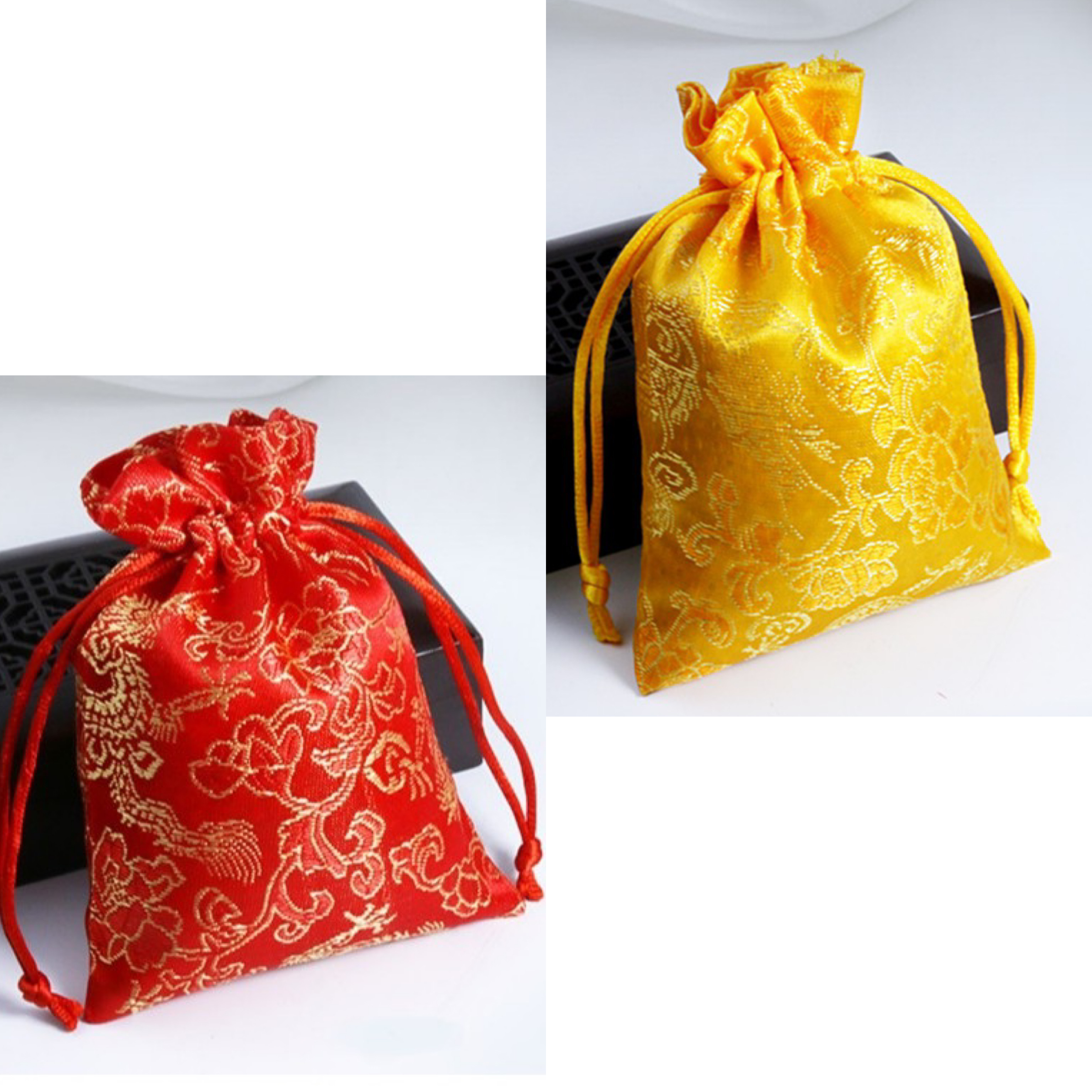 bộ 2 túi gấm rông phượng với 2 màu đỏ vàng bắt mắt, thích hợp để đựng trang sức, đồng xu - PCCB MINGT