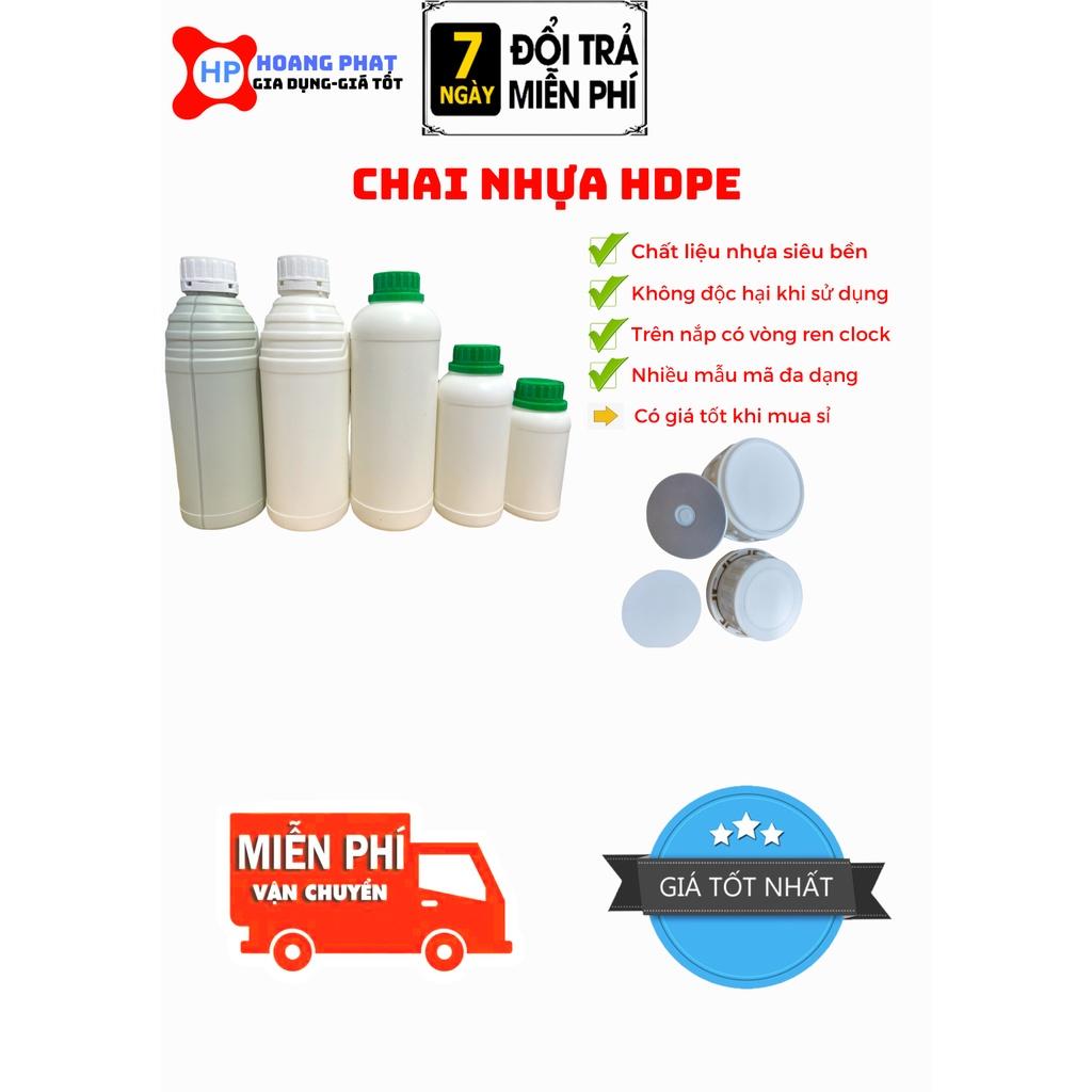 Chai Nhựa HDPE (250ml - 500ml - 1000ml) - Nắp Trắng / Xanh Màu Ngẫu Nhiên + Seal Chống Tràn Khò Nhiệt