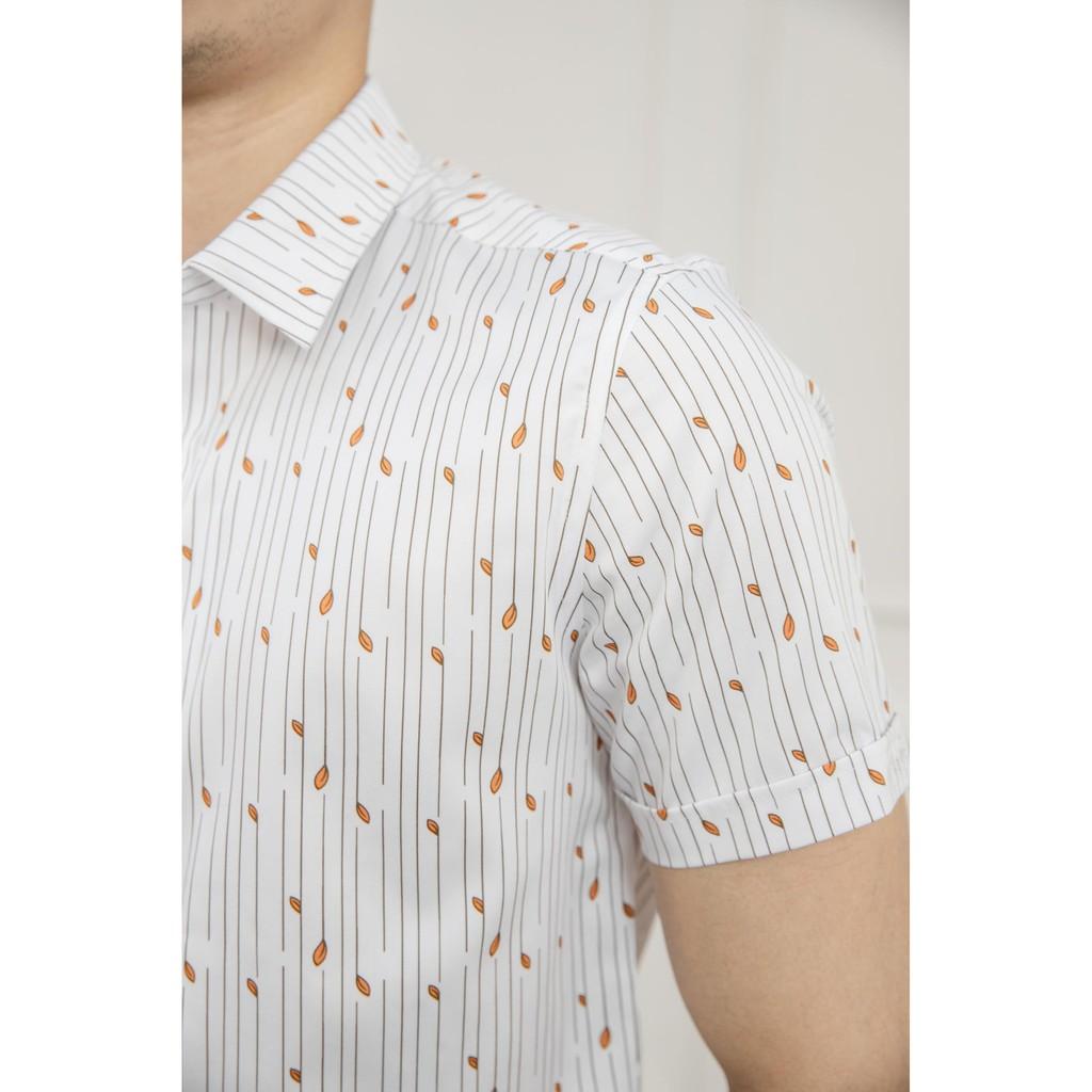Áo sơ mi ngắn tay nam Aristino ASS003S1 form dáng slim fit ôm sát - Trắng in họa tiết lá