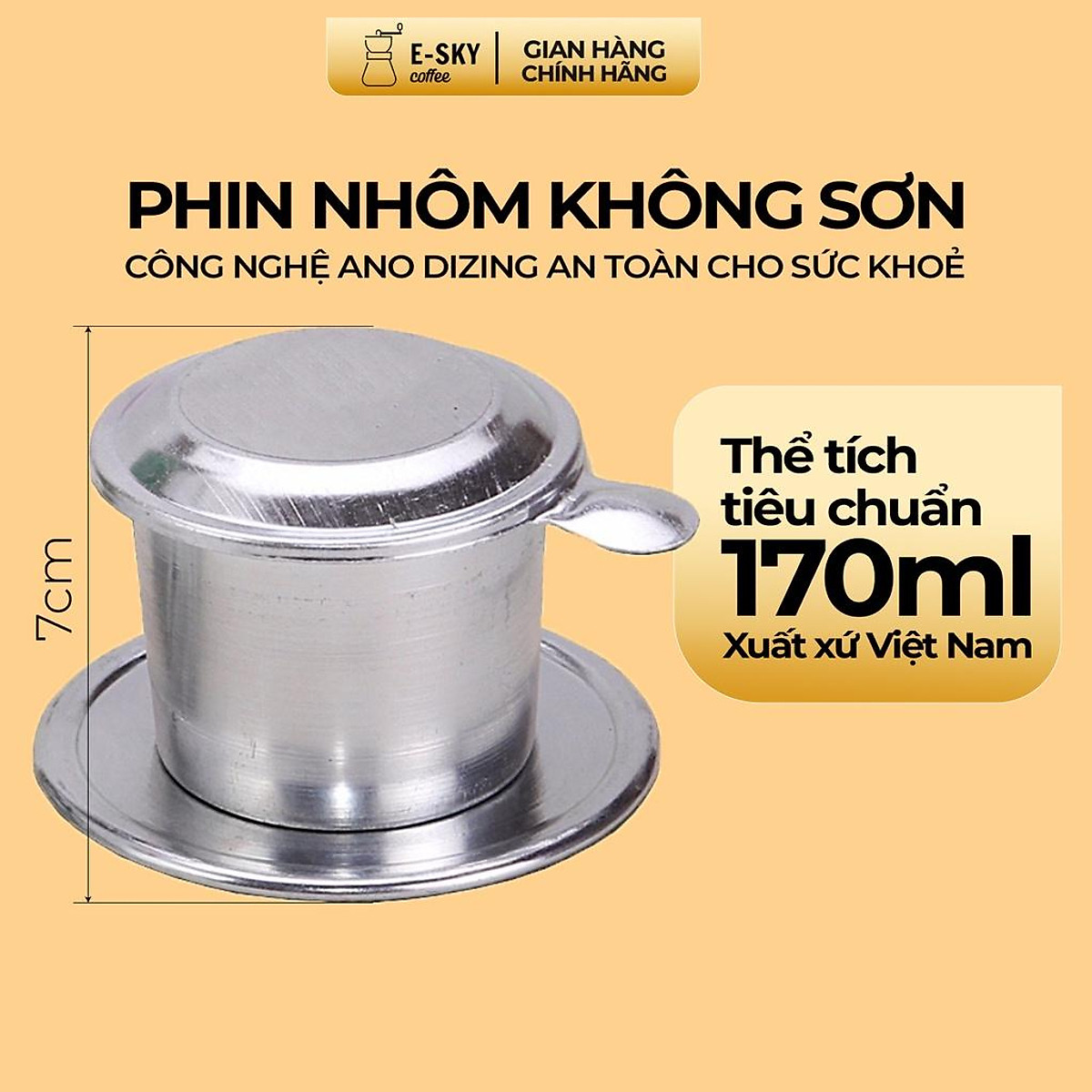 Phin Cà Phê Nhôm Nguyên Chất Không Sơn E-SKY COFFEE Size lớn - 9cm - BTL