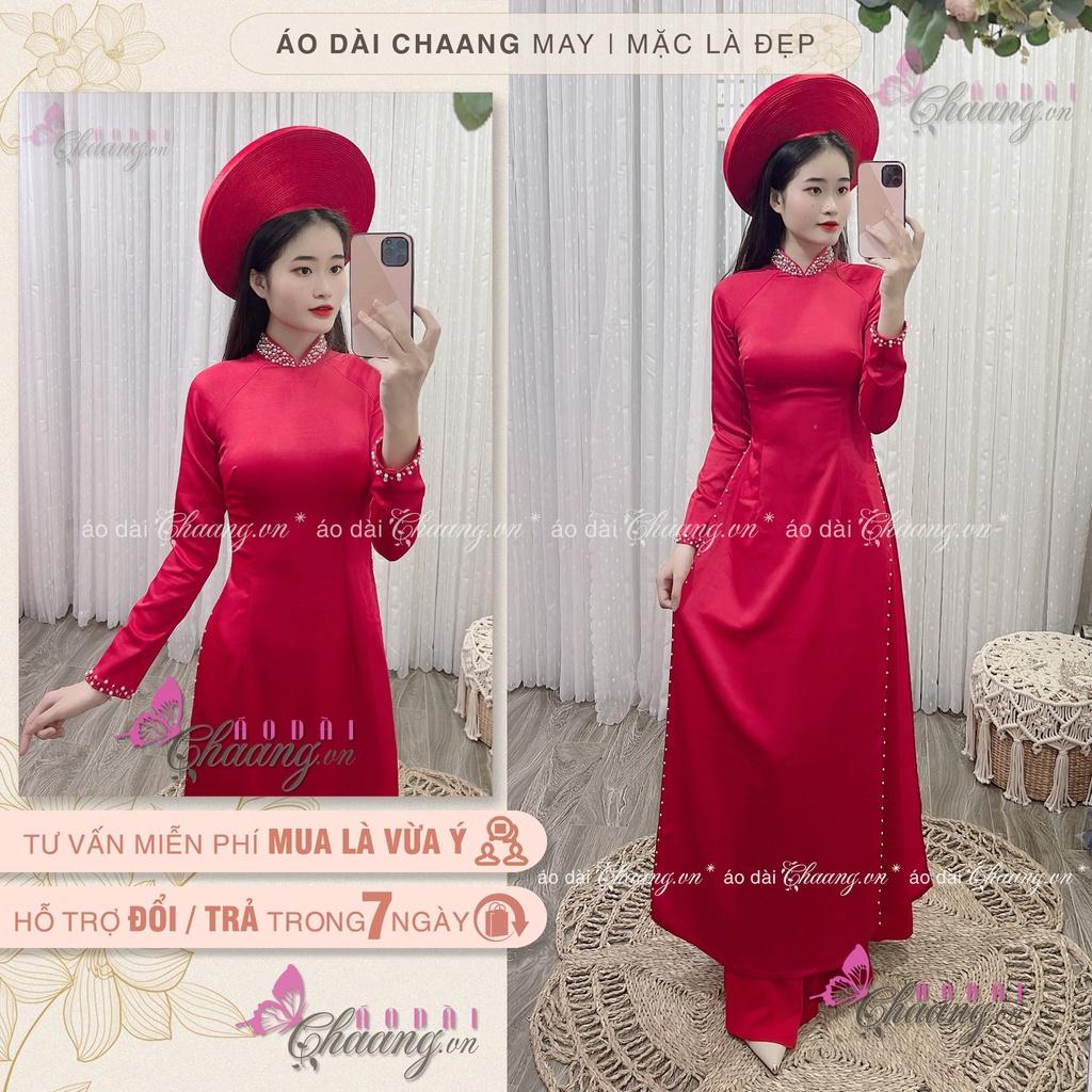 Áo Dài Cưới Truyền Thống CHAANG May Thiết Kế Sẵn 4 Tà Đính Tủa Cổ Ngọc Cô Dâu Dự Tiệc Đẹp ADC1422