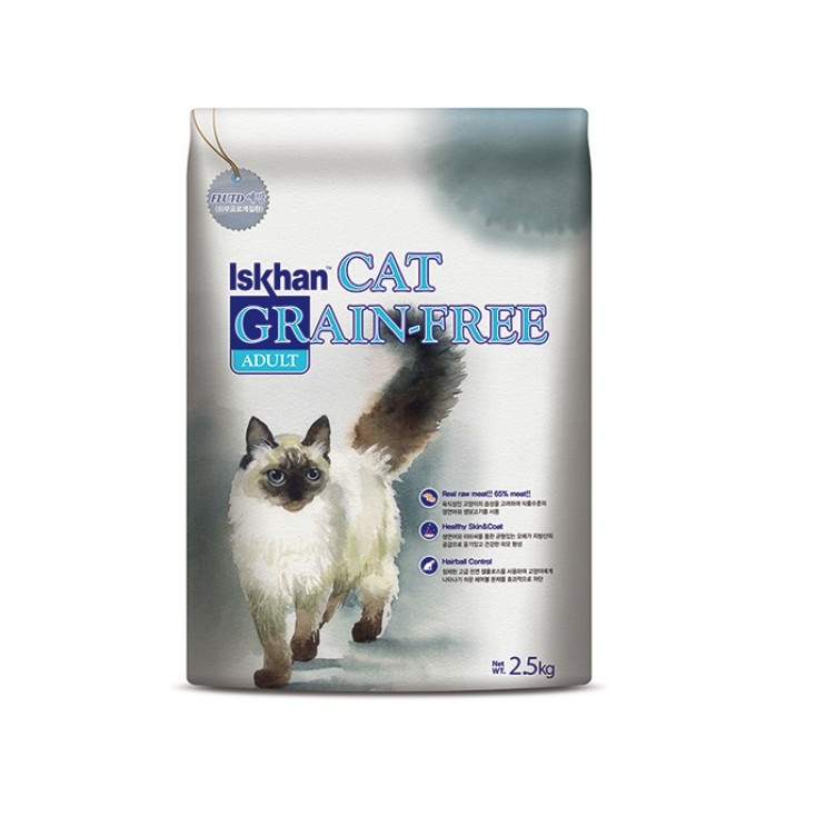 Thức ăn hạt Hàn Quốc ngừa dị ứng viêm da cho mèo trưởng thành Iskhan Cat Grain Free Adult 2.5kg