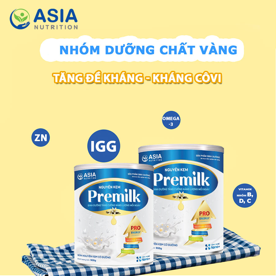 Sữa bột nguyên kem Premilk Asia 900g Nutrition tác dụng phục hồi sức khỏe, tăng cân an toàn