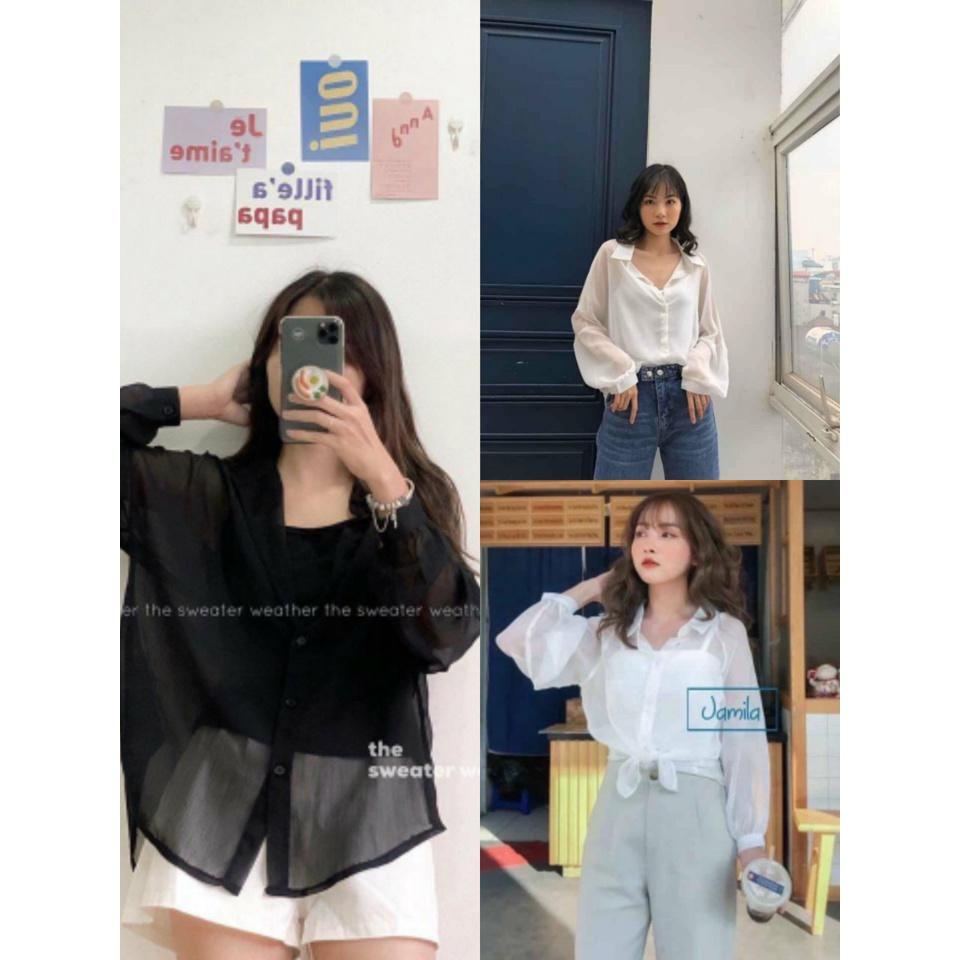Bộ Áo Sơ Mi Giấy Kèm Áo 2 Dây Set Sơmi Mỏng Kèm Áo Trong