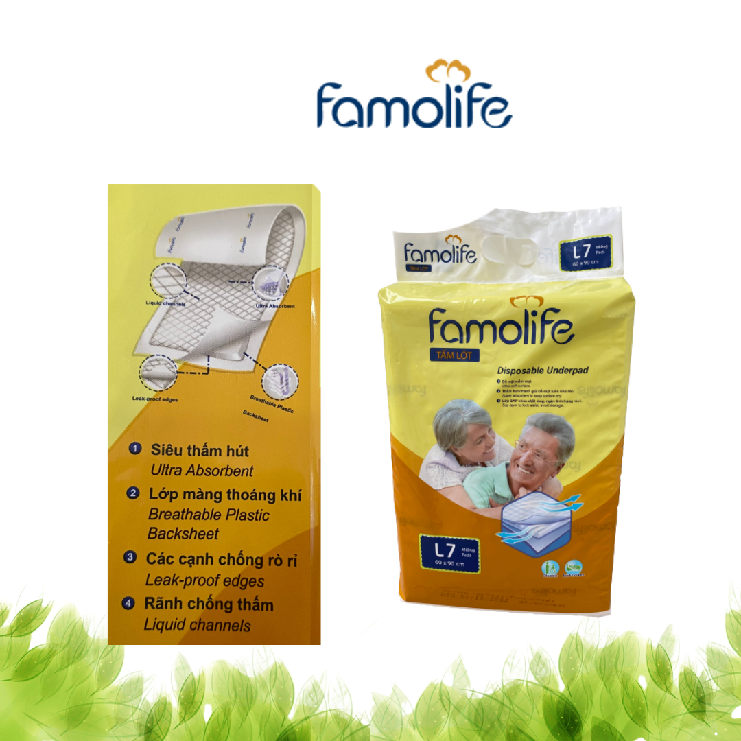 Miếng lót người già FAMOLIFE Cao Cấp mềm mại, thấm hút, chuẩn chất lượng Châu Âu