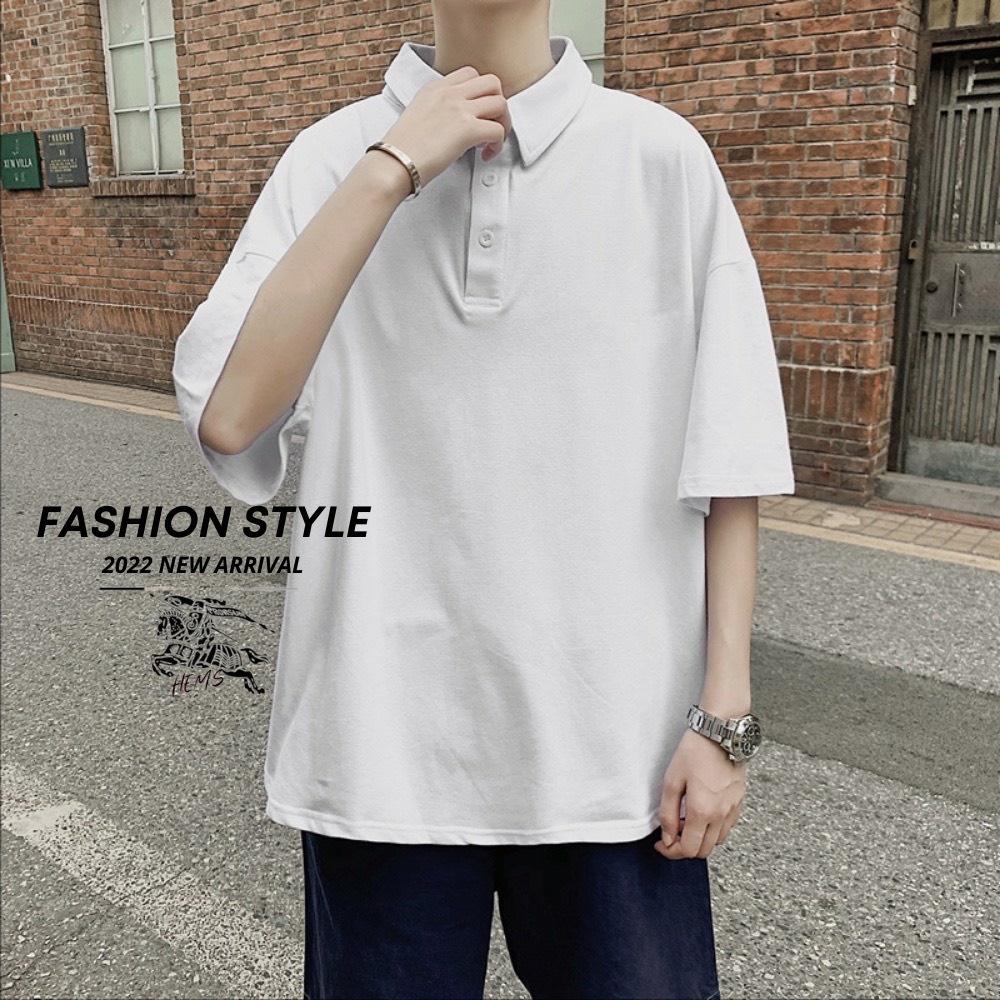 Áo polo tay lỡ trơn đơn giản nam nữ đều mặc, chất cotton mặc đi học đi chơi đều đẹp A1