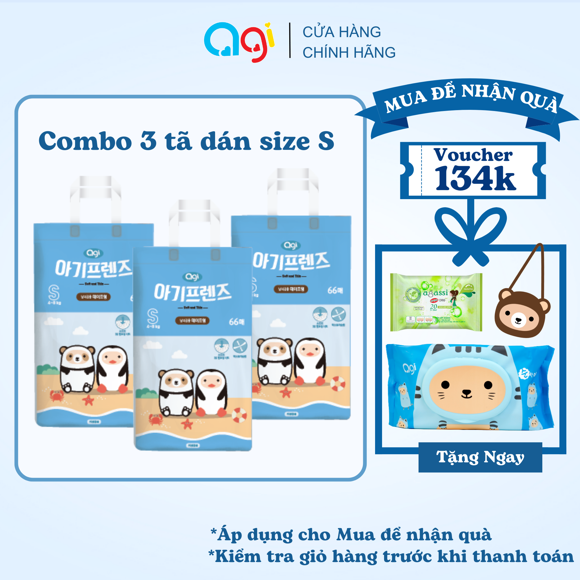 Combo 3 Tã/Bỉm DÁN AGI Siêu Mỏng 3mm Size S66/M60/L54, Đủ Size Từ 4 - 14 Kg ( Công Nghệ Hàn Quốc )