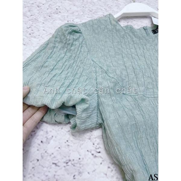 VÁY XỐP TAY BỒNG MÀU XANH CHO NỮ