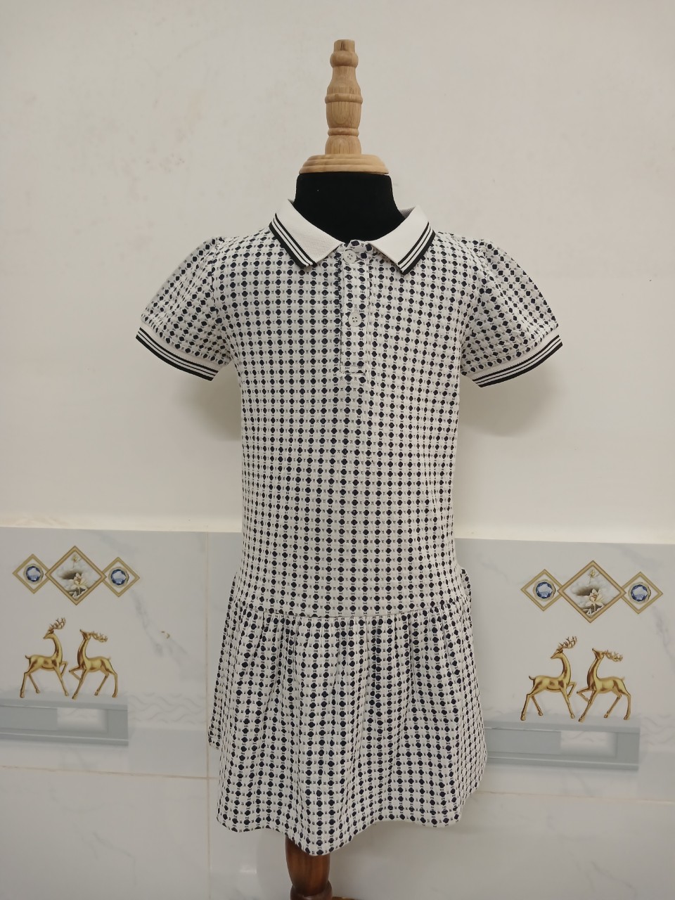 ĐẦM POLO BÉ GÁI KẺ SỌC CARO TRẮNG - ĐEN