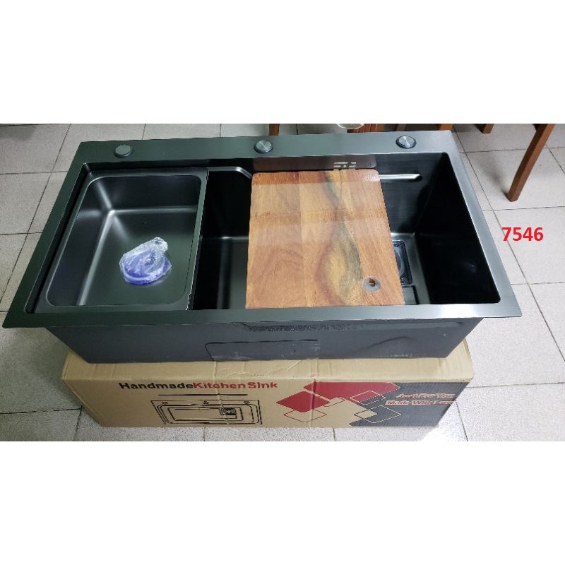 Bồn chậu rửa chén bát 1 hố lớn nano đen 75x46cm dày 3.5 li