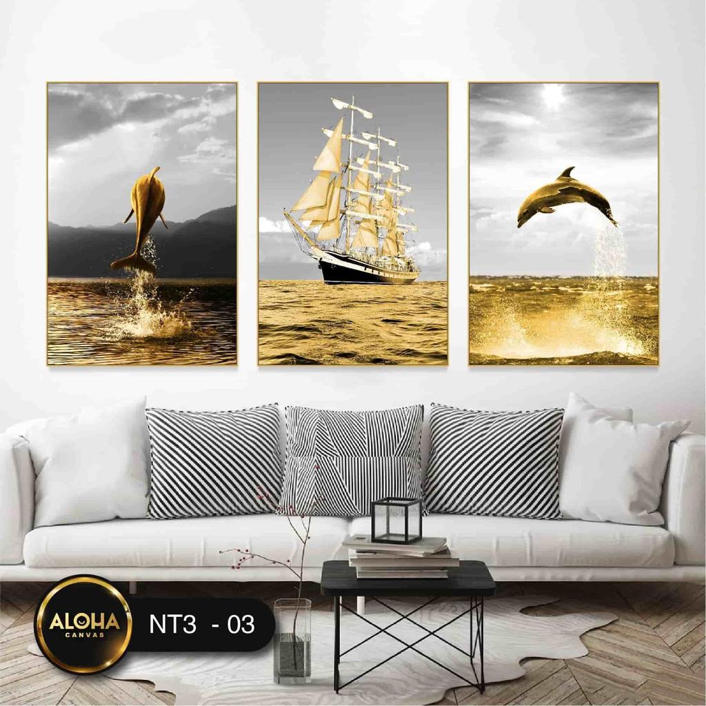 Bộ 3 Tranh Treo Tường Canvas Khung Gỗ Decor Trang Trí Phòng Khách Phòng Ngủ Phong Bếp