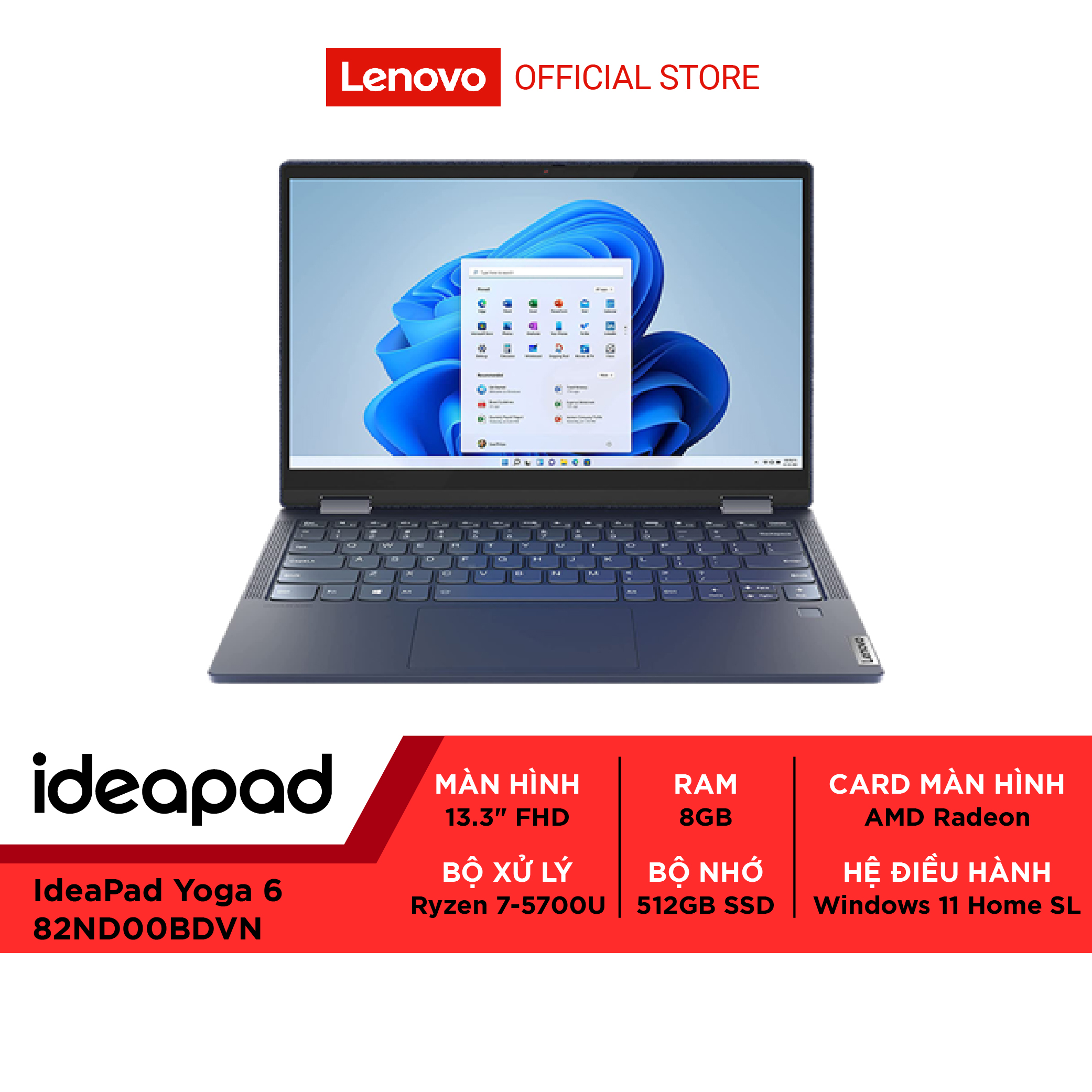 Laptop Lenovo IdeaPad Yoga 6 82ND00BDVN R7-5700U|8GB|512GB|13.3'' FHD|Win11 - Hàng chính hãng