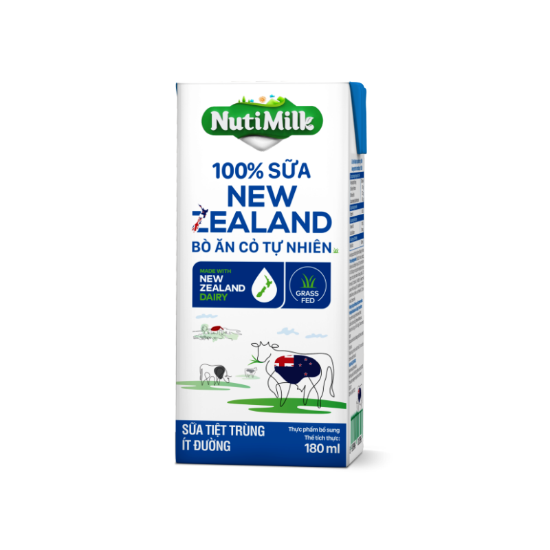 Thùng 48 Hộp NutiMilk 100% Sữa New Zealand Bò ăn cỏ tự nhiên Ít đường 180ml TU.NZSID180TI NUTIFOOD