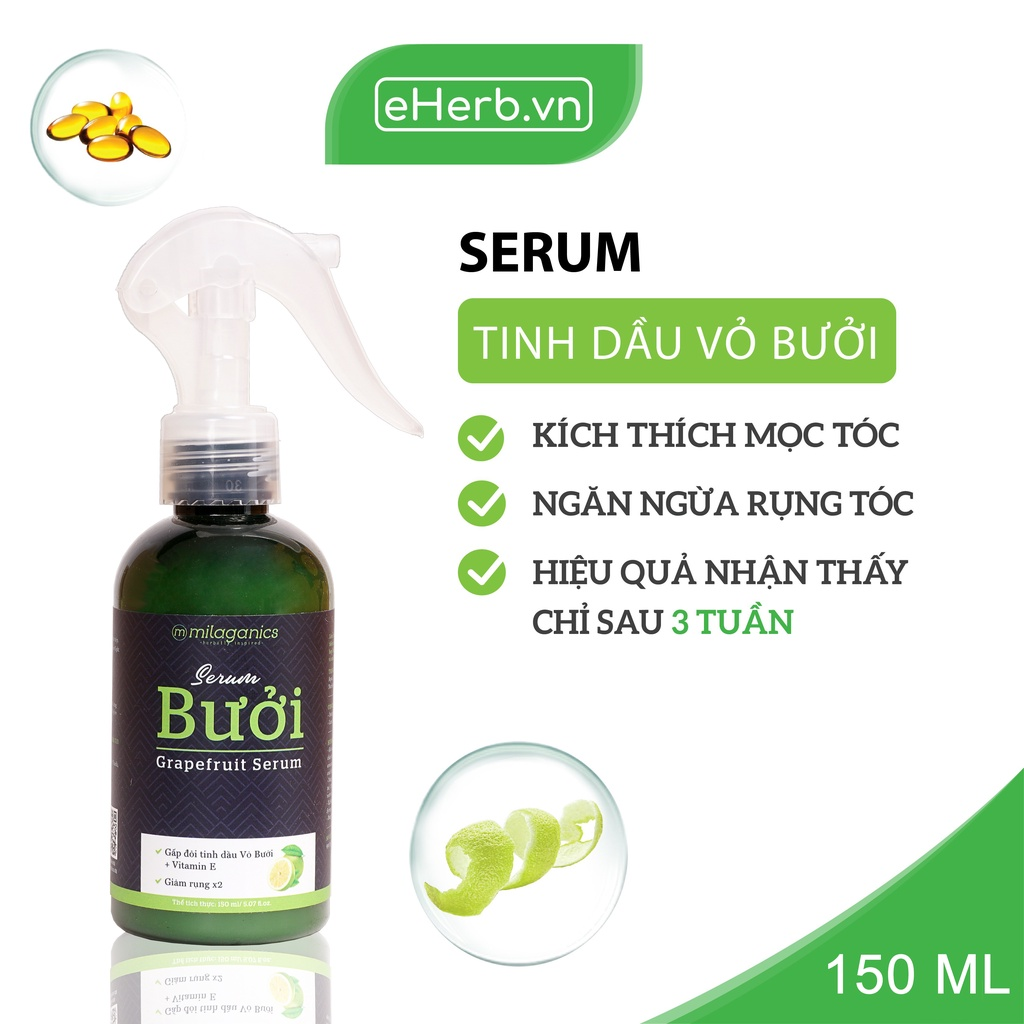 Serum Bưởi Dưỡng Tóc Milaganics Grapefruit Hair Serum - Giúp Tóc Suôn Mượt, Mềm Mại, Chắc Khỏe, Hạn Chế Gãy Rụng, Kích Thích Mọc Tóc 150ml/Chai