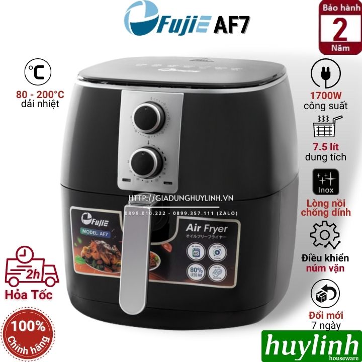 Nồi chiên không dầu Fujie AF7 - Dung tích 7.5 lít - Công suất 1700W - Núm vặn cơ - Hàng chính hãng