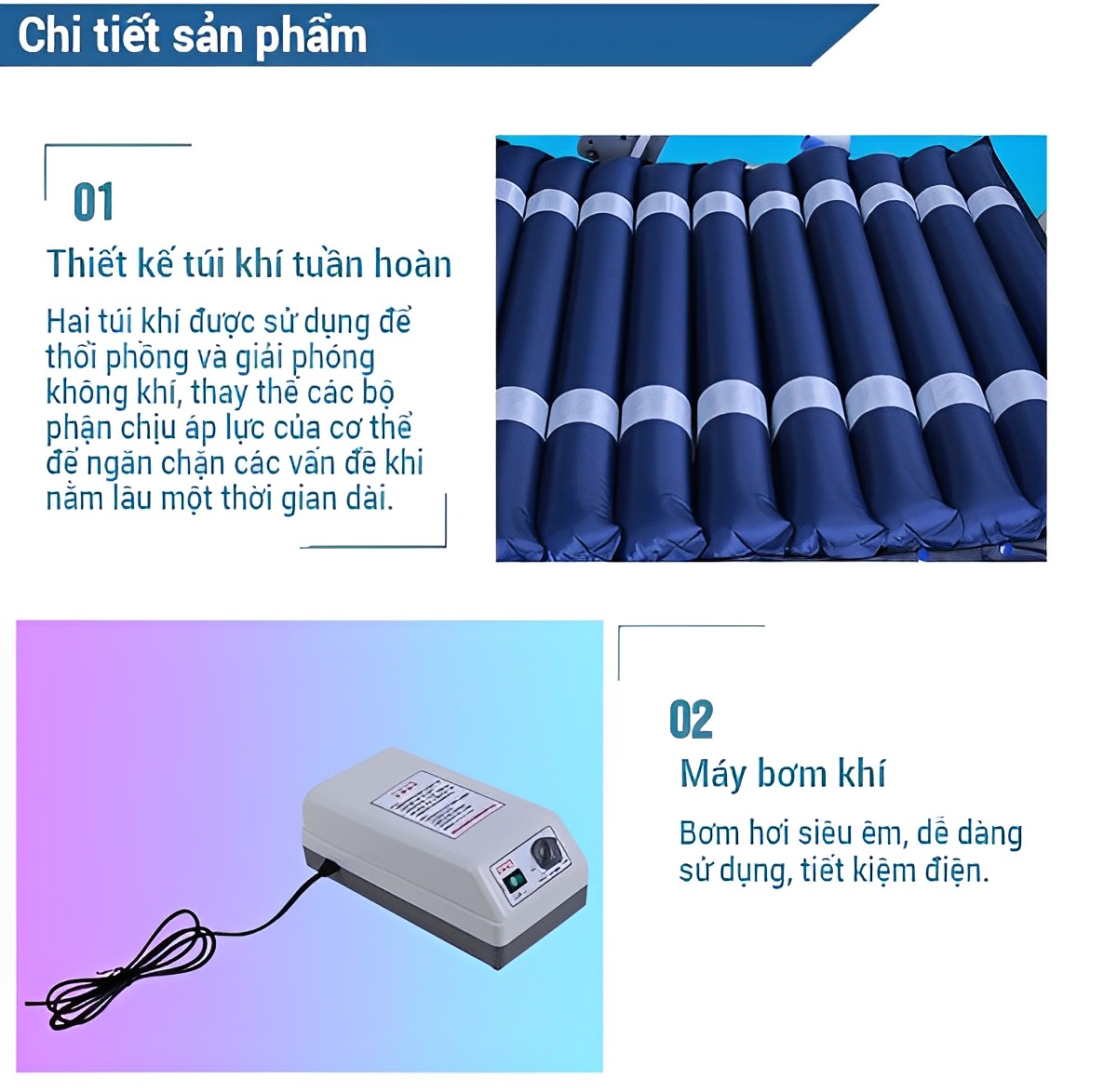 Nệm hơi chống loét cao cấp ,đệm hơi chống loét tích cực chống hăm, lở loét, chống hoại tử cho người bệnh