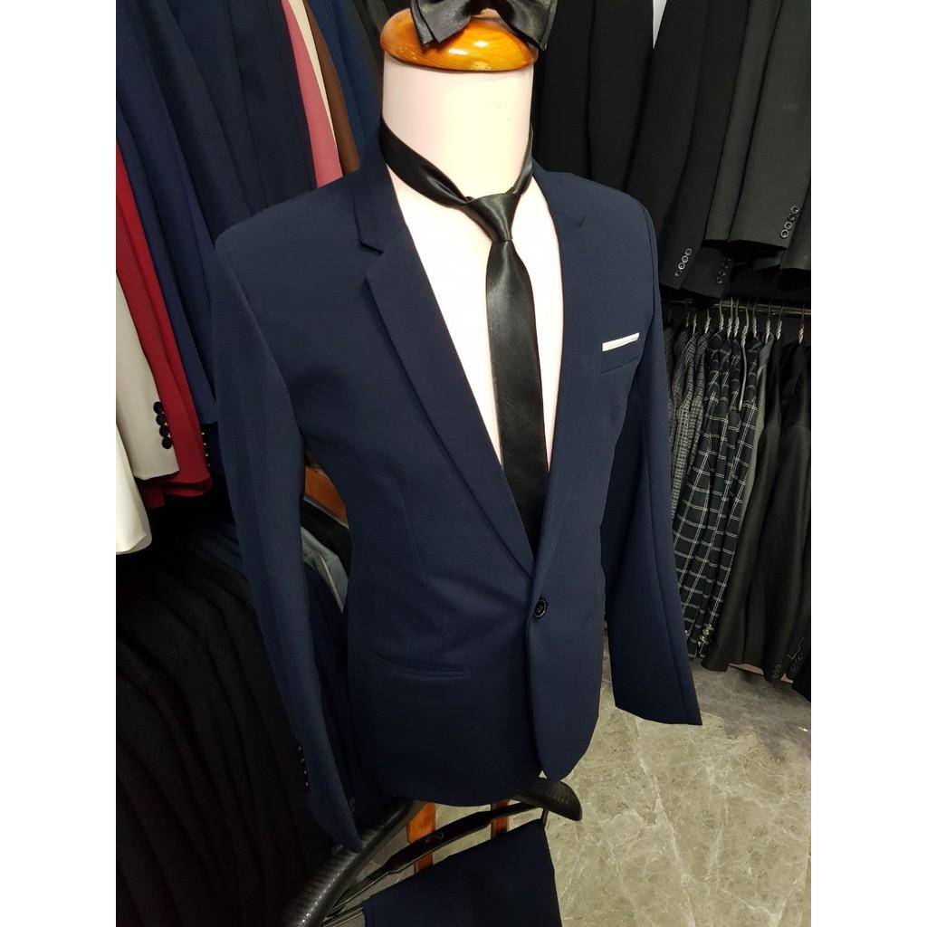 Bộ vest nam màu xanh đen đậm chất vải dày mịn