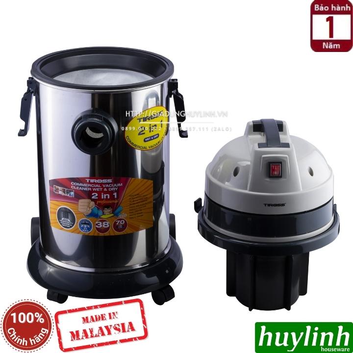 Máy hút bụi công nghiệp khô và ướt Tiross TS9303 - dung tích 38 lít - 1600W - Sản xuất tại Malaysia - Hàng chính hãng