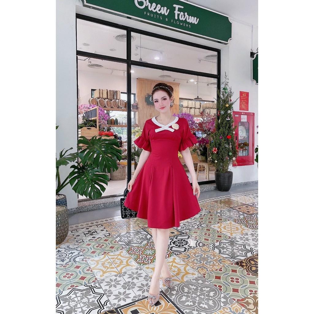 Váy xòe cổ nơ tay bèo