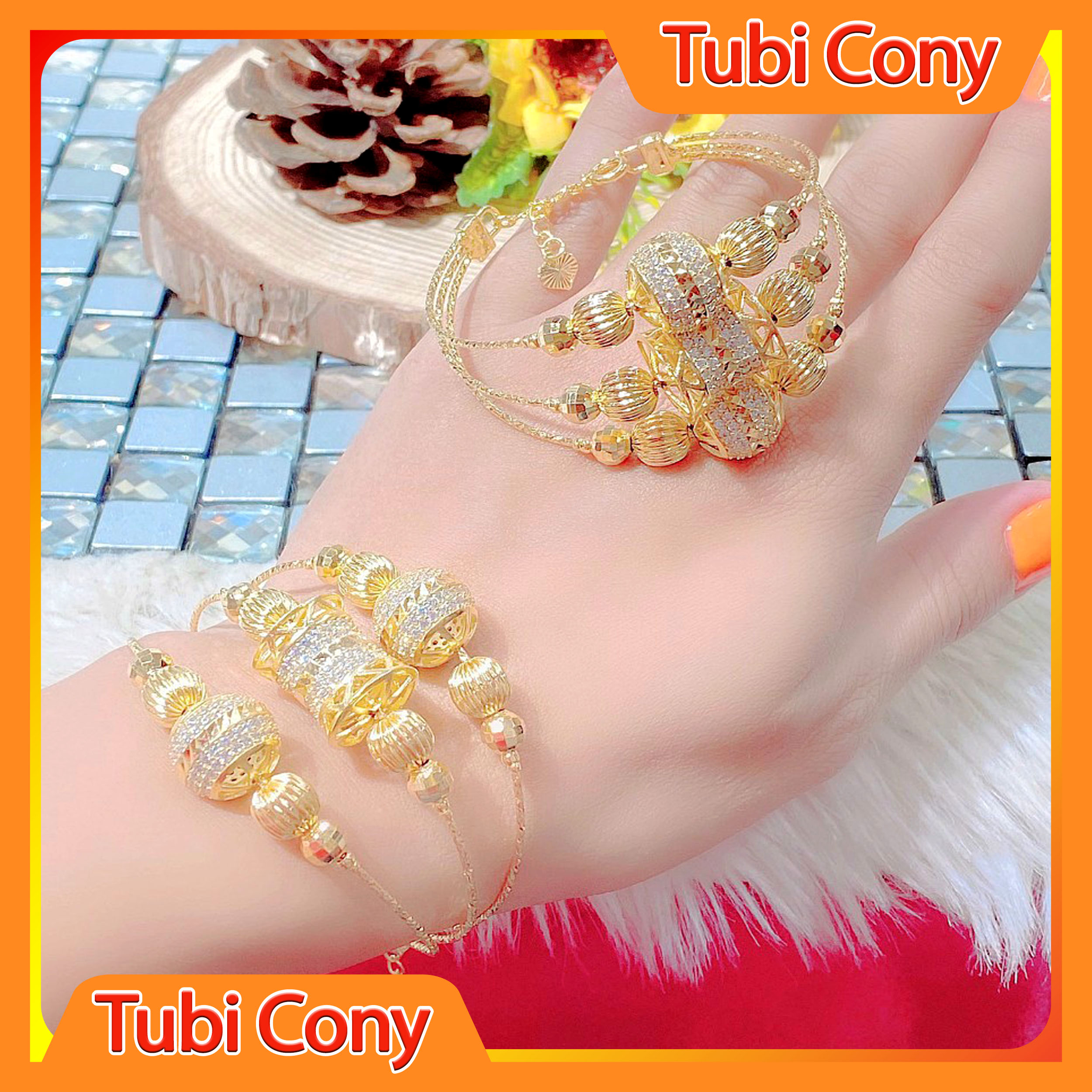 Vòng tay nữ 03 hàng mạ vàng hạt châu