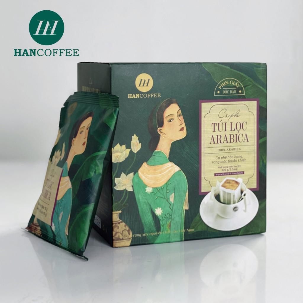 Cà Phê Phin Giấy HANCOFFEE Arabica Túi Lọc Thơm Ngon Nguyên Chất Vị Đắng Êm, Ngọt Dịu Hộp 10 gói - HND1