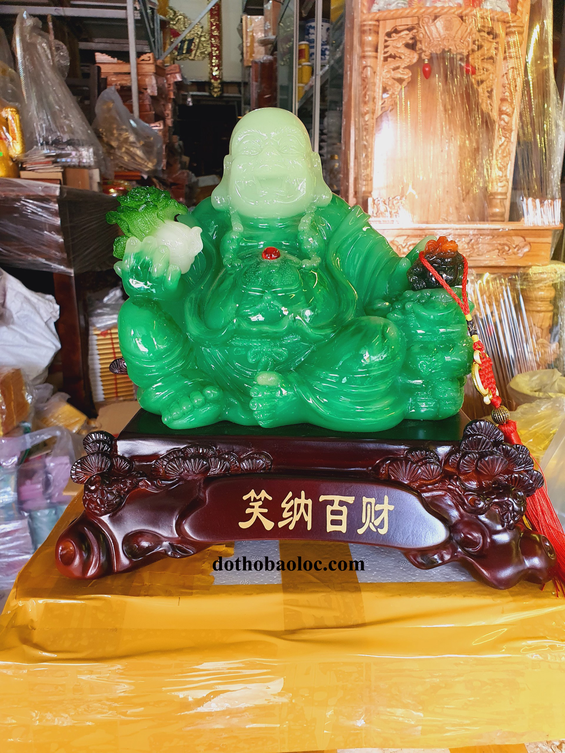 Tượng phật Di Lạc phong thủy màu xanh ngọc cao 32cm