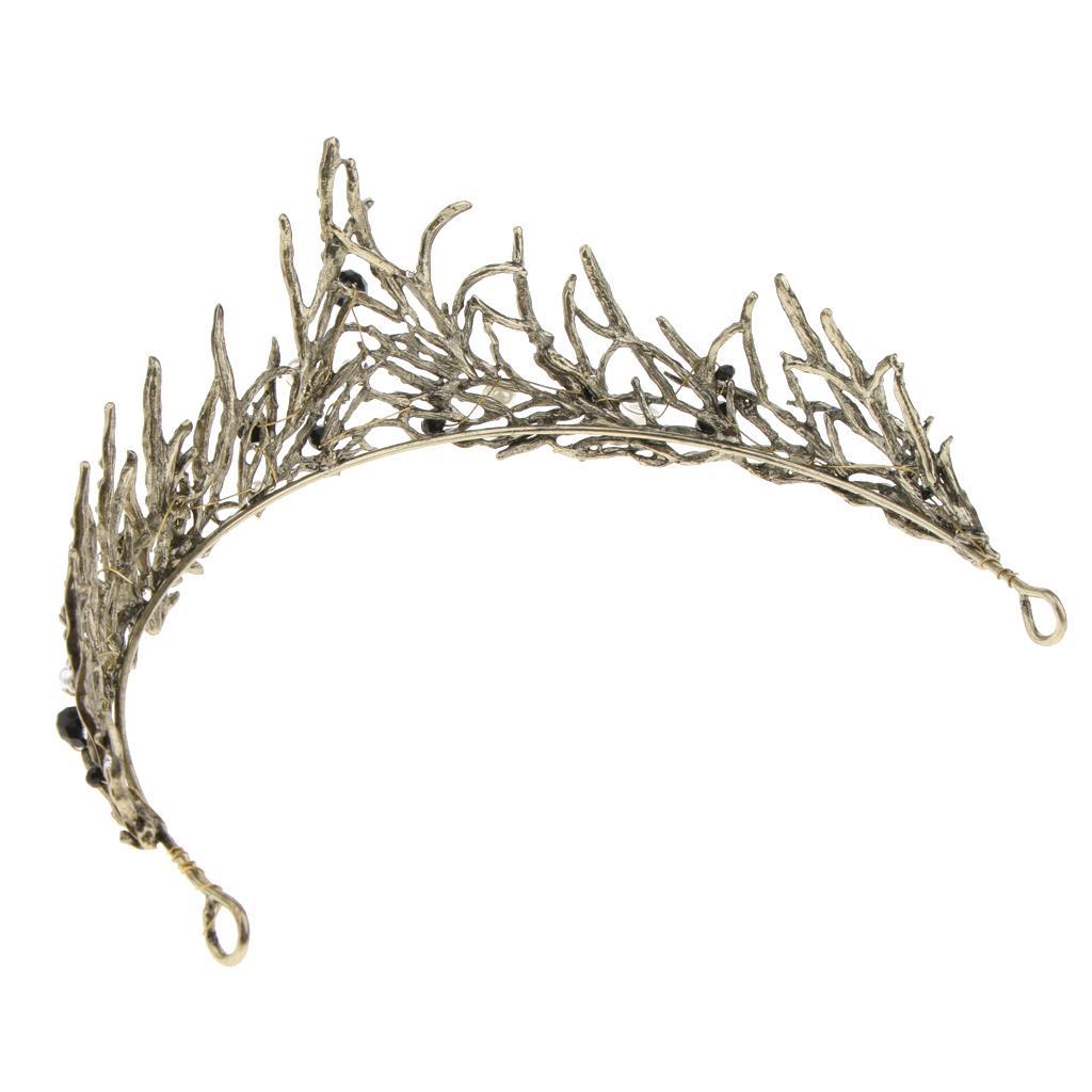 Wedding Crown Bridal Leaf Pearl Tiara Crystal Princess Hair Accessory Bronze
