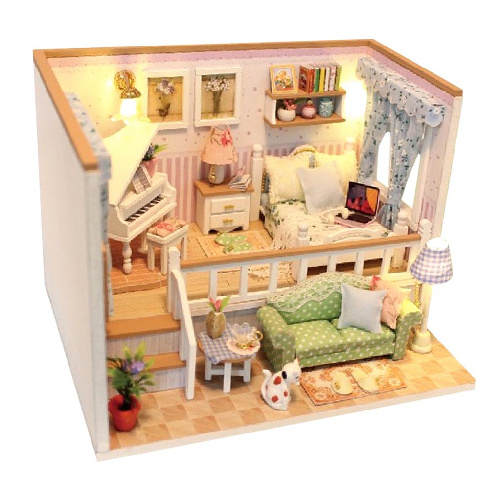1:24 Scale DIY Wooden Miniature Dollhouse Furniture with LED Light, Creative Gift for Women Girls, and Lovers - Because of You