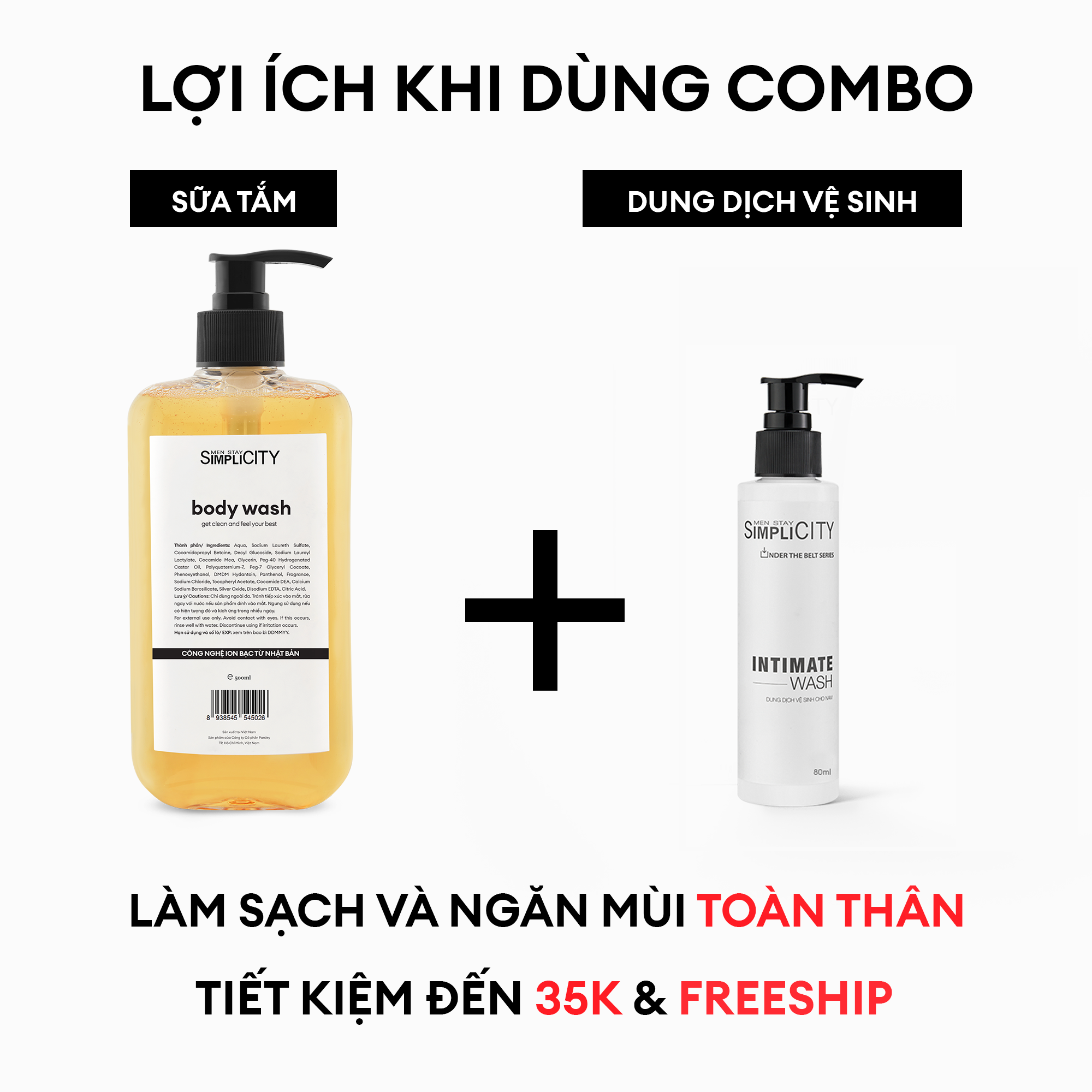 Dung dịch vệ sinh nam Men Stay Simplicity giảm ngứa, làm sạch &amp; ngăn mùi hiệu quả Intimate Wash 80ml