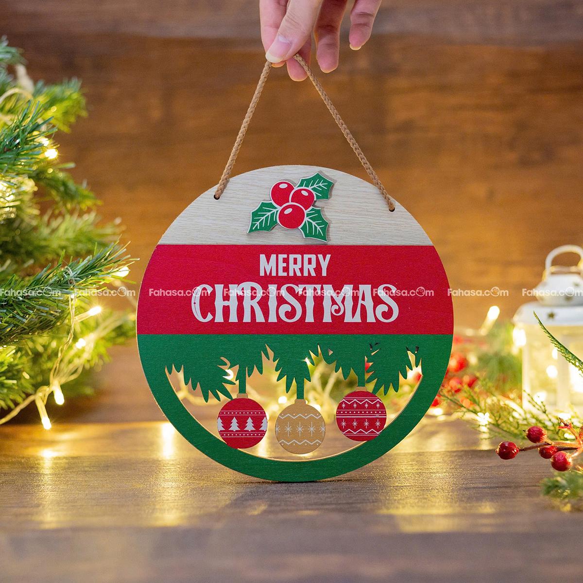 Bảng Gỗ Tròn Treo Tường Trang Trí Giáng Sinh - Bách Mộc - Ba Quả Châu
