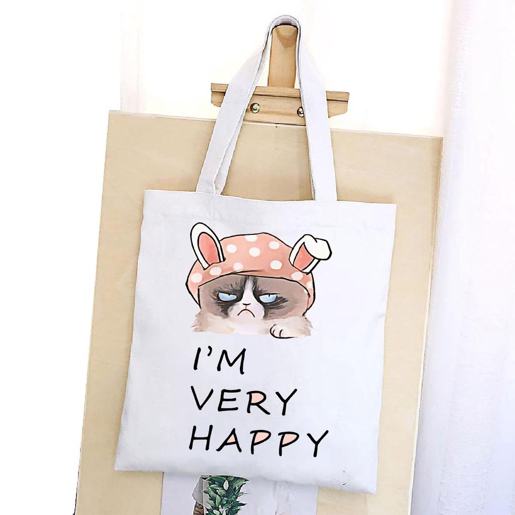 TÚI VẢI ĐEO VAI MEO COOL TOTE CANVAS BAG CÓ KHÓA KÉO SIZE LỚN 33x38cm PHONG CÁCH CÁ TÍNH HOT TREND aomif