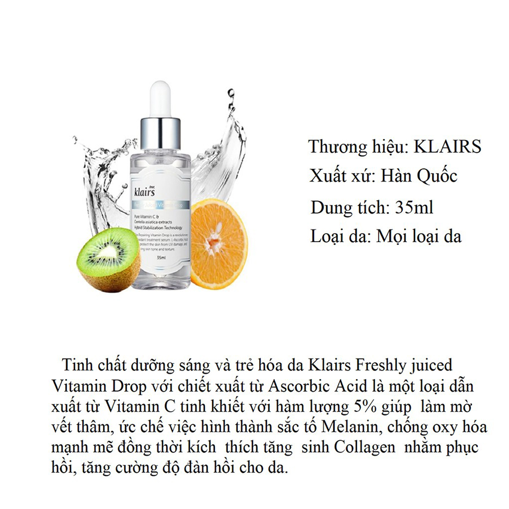 Tinh Chất Dưỡng Da Dear Klairs Freshly Juiced Vitamin Drop 35ml Dưỡng Sáng Và Trẻ Hóa Da 