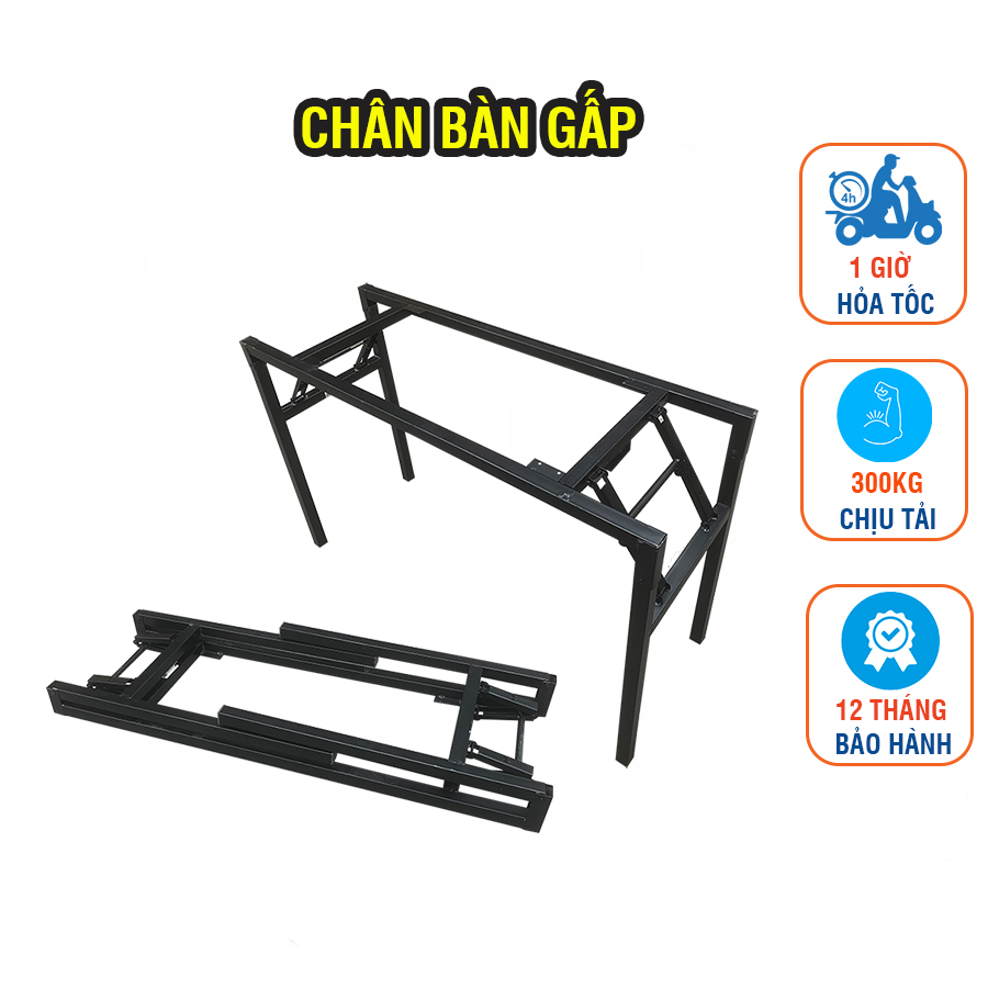 Chân bàn sắt gấp gọn, lắp cho bàn dài 1m2, 1m, 0,8m. Chịu tải 300kg, dễ dàng gấp gọn tiết kiệm không gian