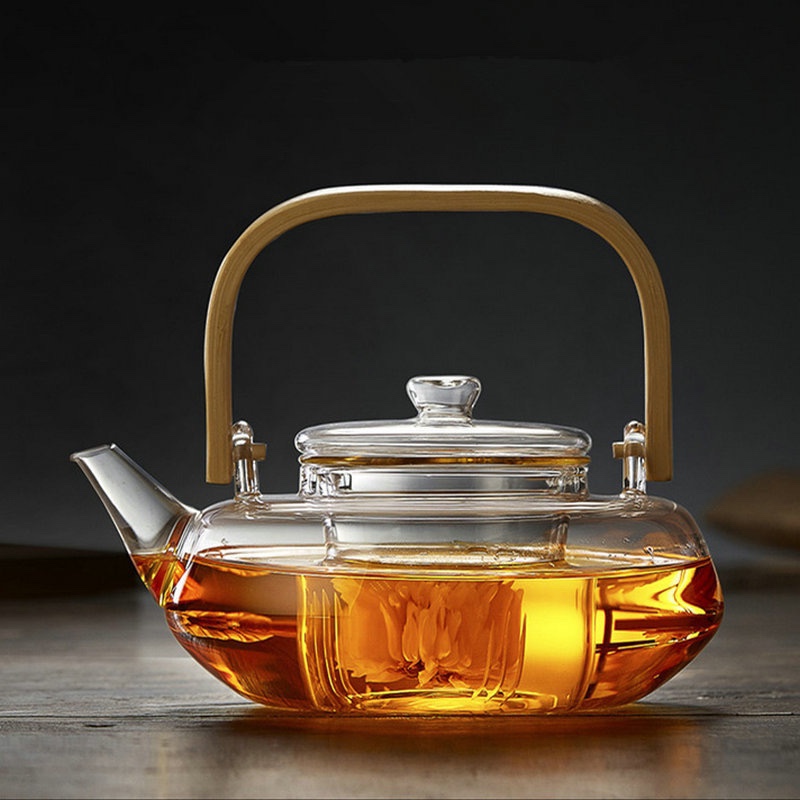 Bình trà thủy tinh kèm lõi lọc và tay cầm bằng gỗ( 2 dung tích 800ml và 1000ml)