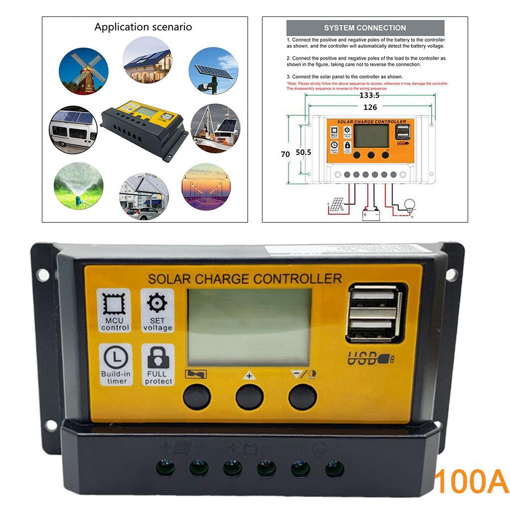 2-3pack 12/24V 10-100A MPPT Solar Charge Controller Battery Regulator Dual USB