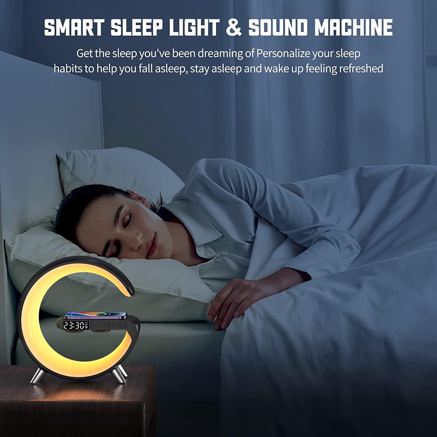 Sạc Không Dây Đa Năng Đồng Hồ Báo Thức Loa Bluetooth Ứng Dụng Điều Khiển RGB Đế Sạc Cho Iphone 13 14 Samsung, quà Tặng Color: white