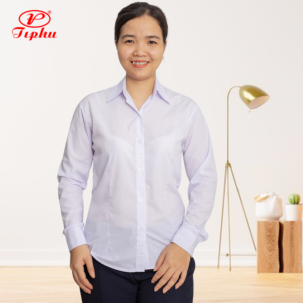Áo sơ mi nữ trắng tay dài, đồng phục học sinh, chất liệu KT Silk mềm mại, form dáng căn bản