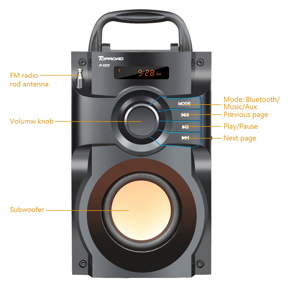 Toproad di động loa bluetooth stereo không dây stereo loa loa loa hỗ trợ FM radio tf aux usb điều khiển điều khiển từ xa Color: yellow