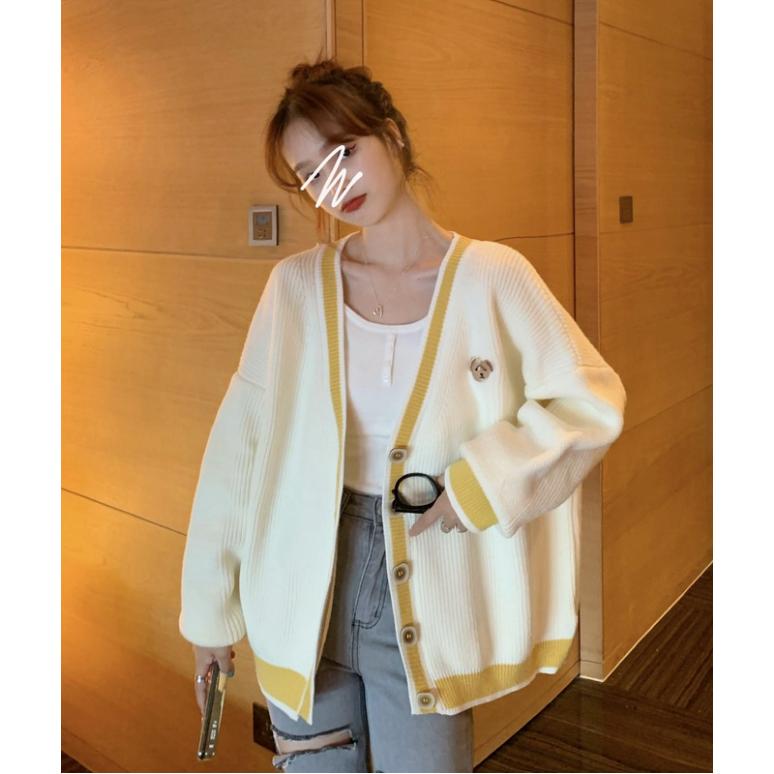 Áo khoác cardigan dệt kim tay dài dáng rộng thời trang dành cho nữ