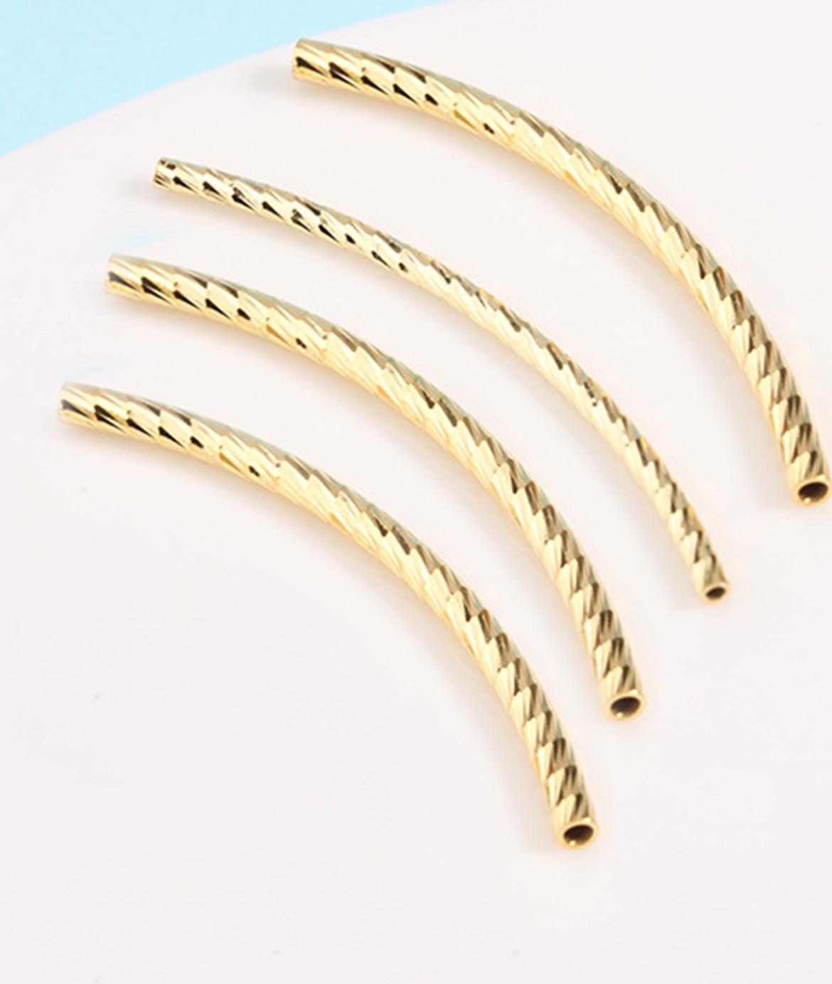 Hình ảnh Combo 4 cái charm bạc hình ống họa tiết xoắn mạ vàng - Ngọc Quý Gemstones