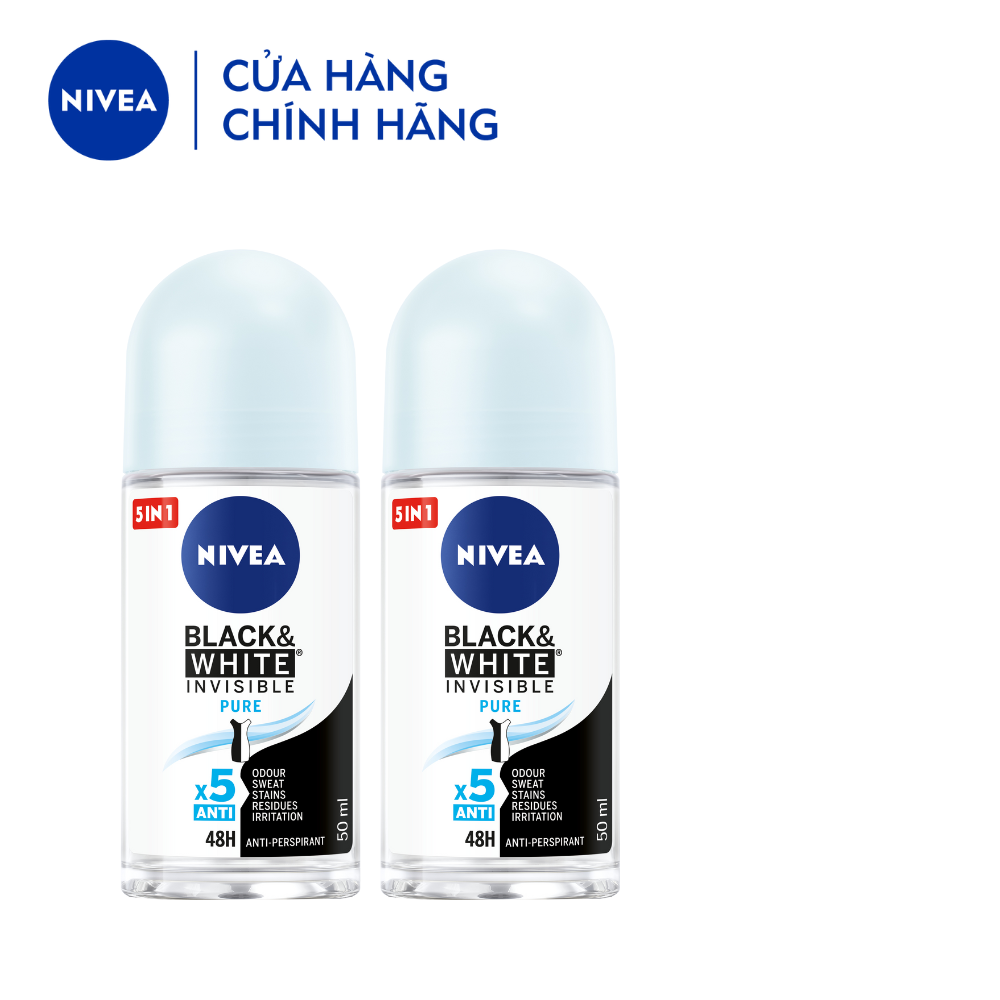Bộ 2 Lăn Ngăn Mùi NIVEA Black & White Ngăn Vệt Ố Vàng Vượt Trội 5In1 - 82234