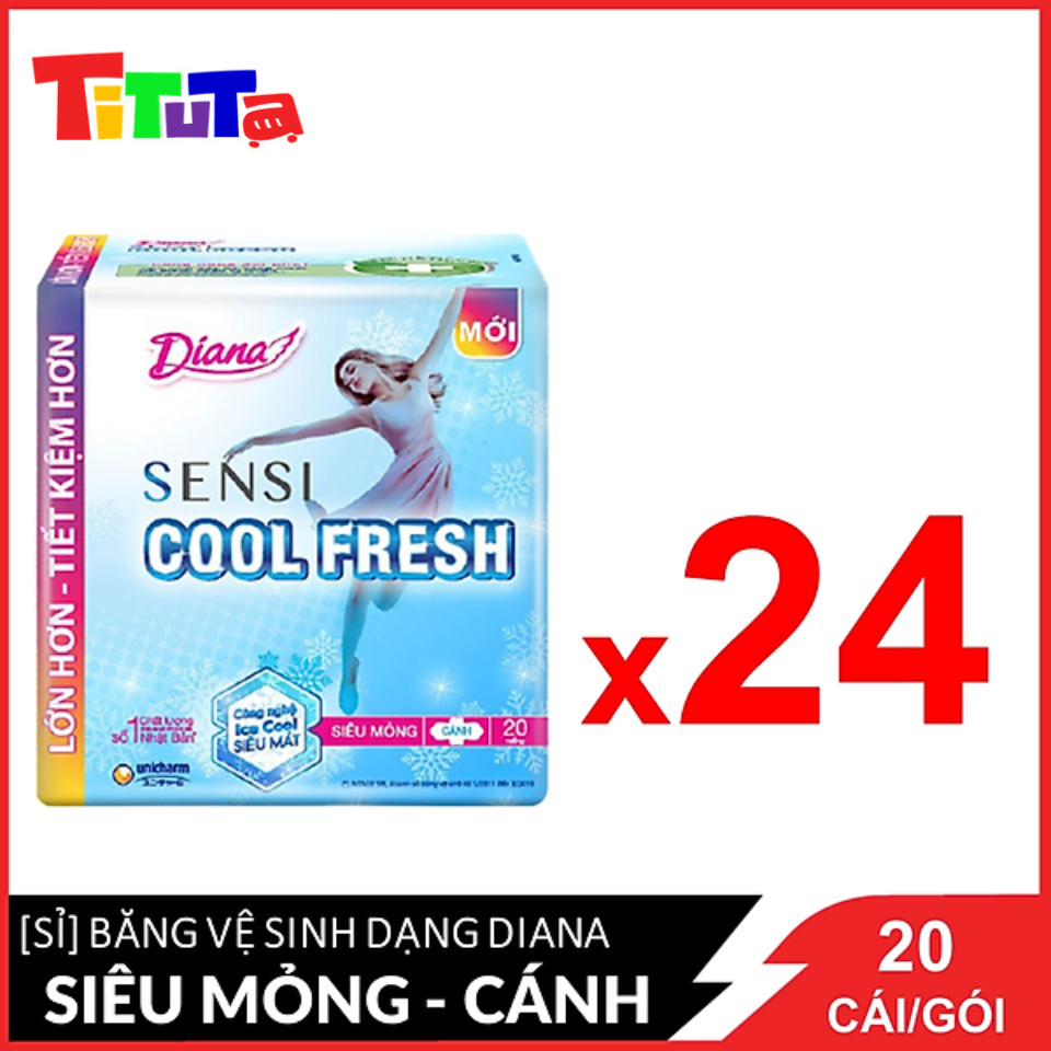 [Giá sỉ] Nguyên thùng Băng vệ sinh Diana Sensi Cool Fresh siêu mỏng cánh 20 miếng/góiX24