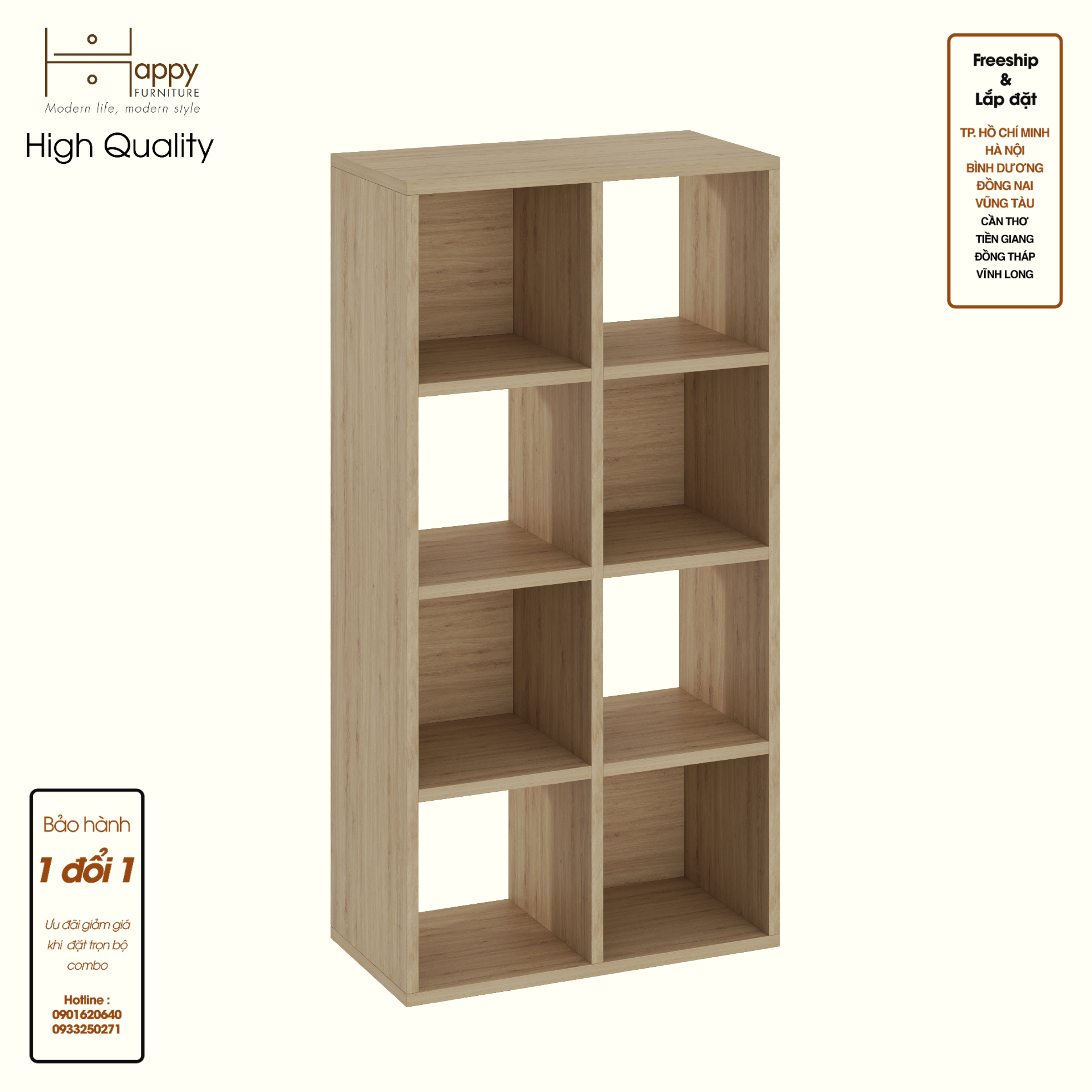 HAPPY FURNITURE , Kệ sách 8 ngăn - CHANN, KSA_105 , 54cm x 28cm x 106cm DxRxC