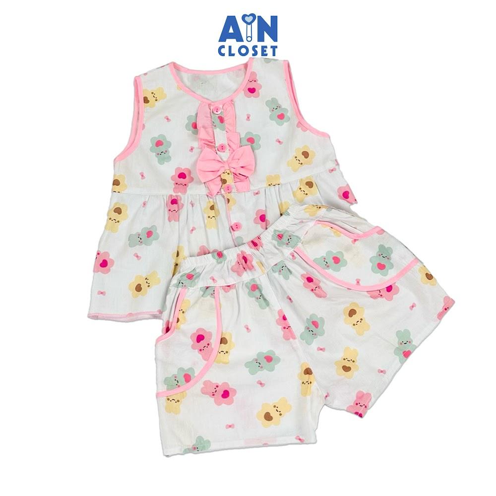 Bộ quần áo Ngắn bé gái họa tiết Gấu Trái Tim Hồng cotton - AICDBG9APNSW - AIN Closet