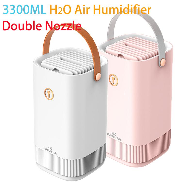 USB Máy Tạo Độ Ẩm Không Khí Đôi Vòi Phun 3300ML Khuếch Tán USB Hương Thơm Máy Khuếch Tán Tinh Dầu Lộc Coloful LED Siêu Âm Làm Thơm Phòng Humidificador