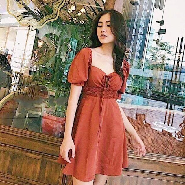 Đầm Suông Ngắn Cổ Rút Nhiều Màu