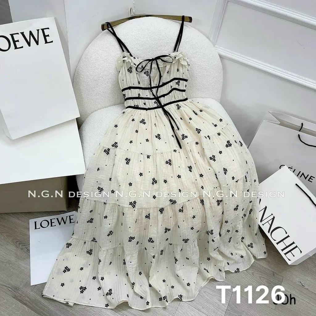Đầm maxi 2 dây dáng dài chất xốp hoa phù hợp đi chơi dạo phố và đi biển